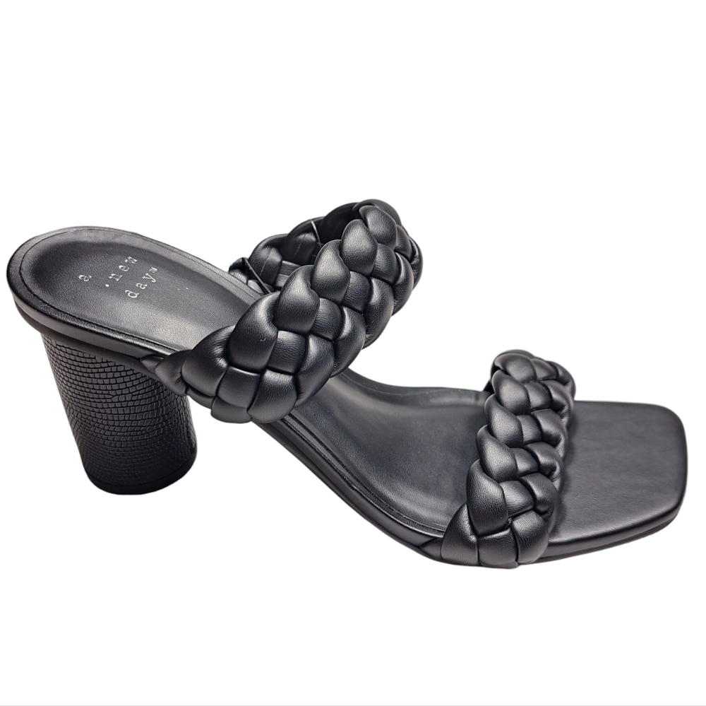 a.new day Women's Black Slip On Basil Heels Size 8 Woven Straps - Picture 6 of 12